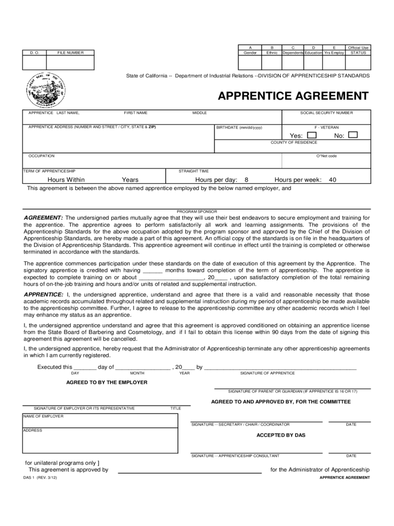 Apprenticeship Agreement Form   Free Templates In Pdf Word Excel in Apprenticeship Agreement Template