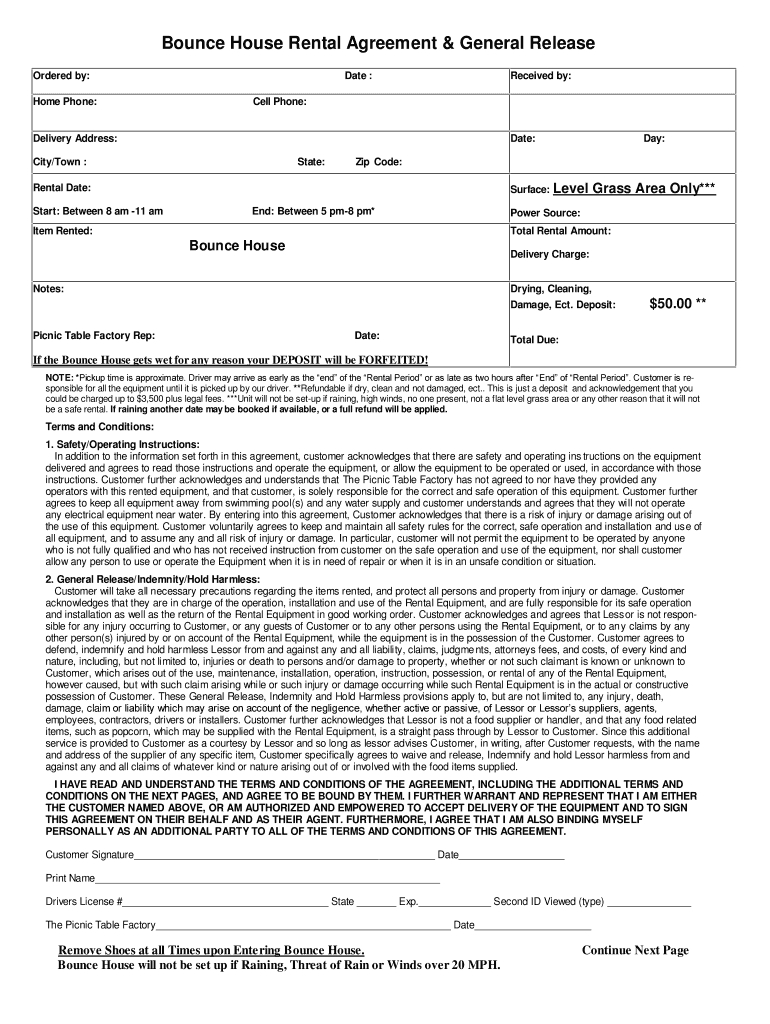Bounce House Agreement Form  Fill Online Printable Fillable in Bounce House Rental Agreement Template
