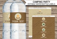 Camping Party Water Bottle Labels  Editable Template with Template For Bottle Labels