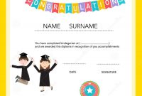 Certificate Of Kids Diploma Preschoolkindergarten Template Stock regarding Preschool Graduation Certificate Template Free