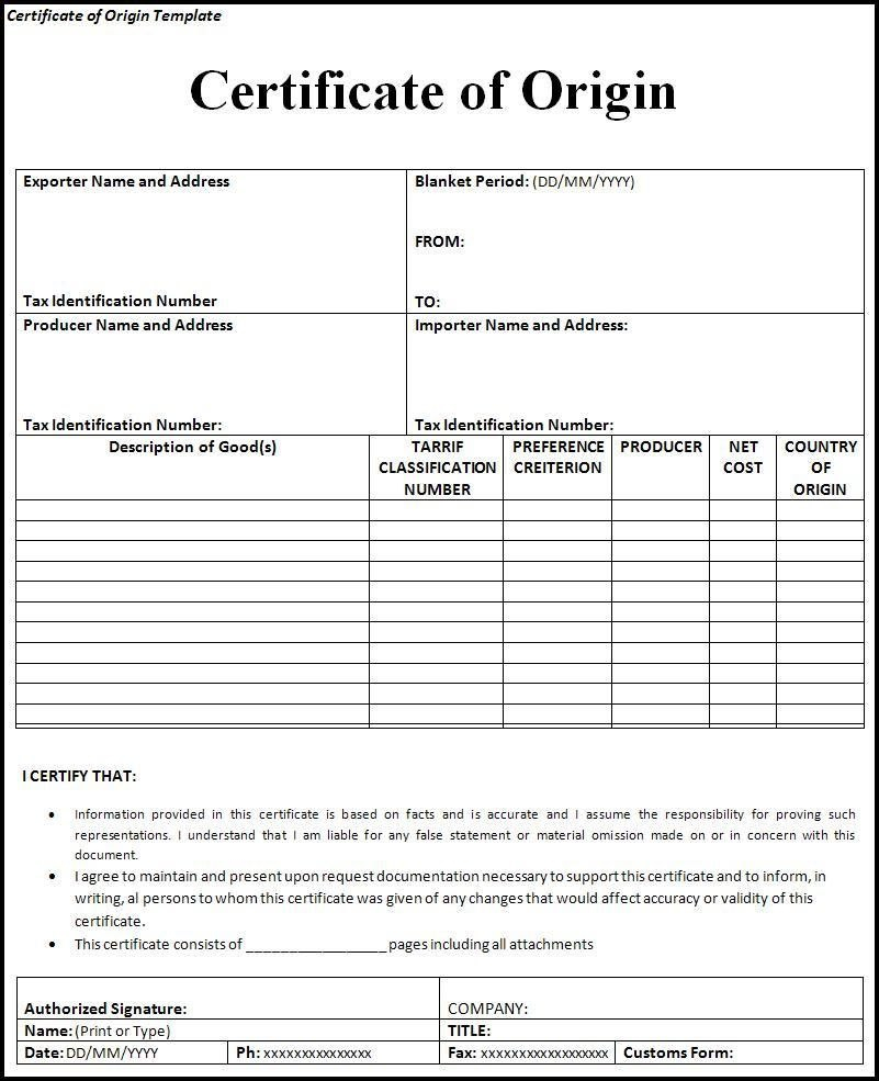 Certificate Of Origin Form  Printableform  Certificate Of Origin for Certificate Of Origin Template Word