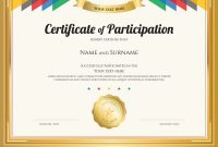 Certificate Of Participation Template With Gold Vector Image for Participation Certificate Templates Free Download