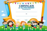 Certificate Template With Children And School Bus Vector Image for Free School Certificate Templates