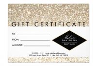 Champagne Gold Glitter Salon Gift Certificate  Zazzleca  Layout with Spa Day Gift Certificate Template