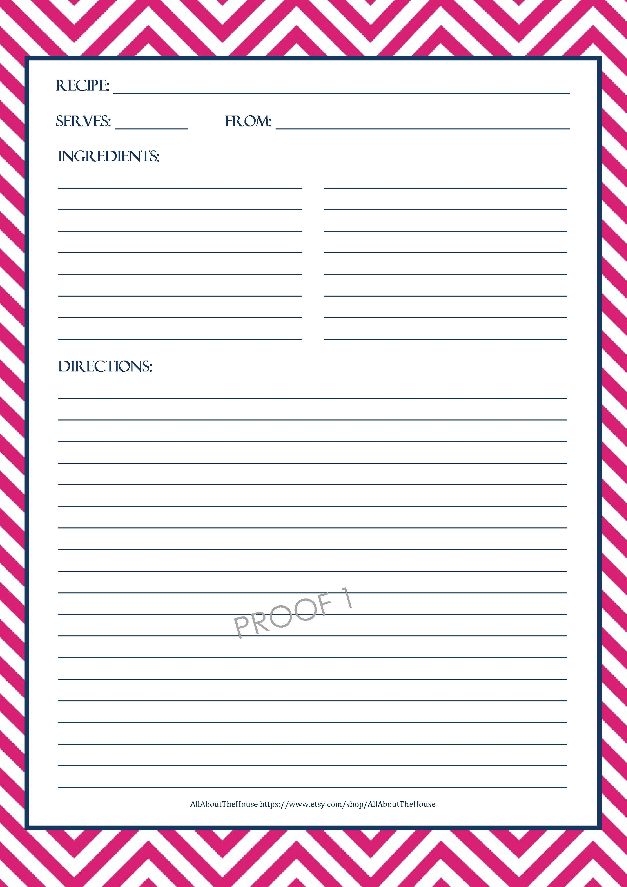 Chevron Recipe Sheet Editable  School Binder Wallpaper  Printable intended for Full Page Recipe Template For Word