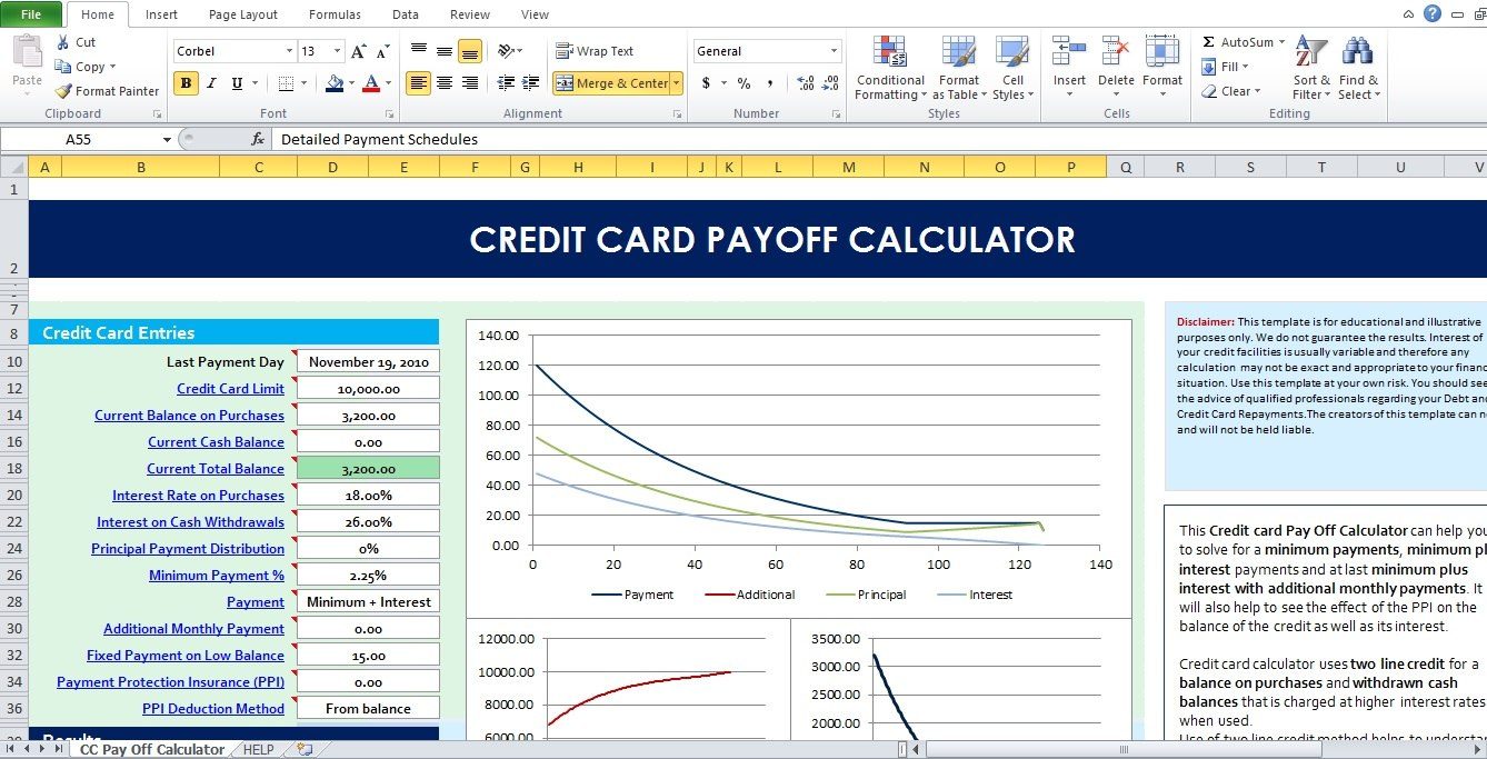 Credit Card Payoff Calculator Excel Template  Excel Tmp pertaining to Credit Card Interest Calculator Excel Template