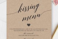 Customizable Kissing Menu Cards Printable Kissing Games Wedding intended for Fun Menu Templates