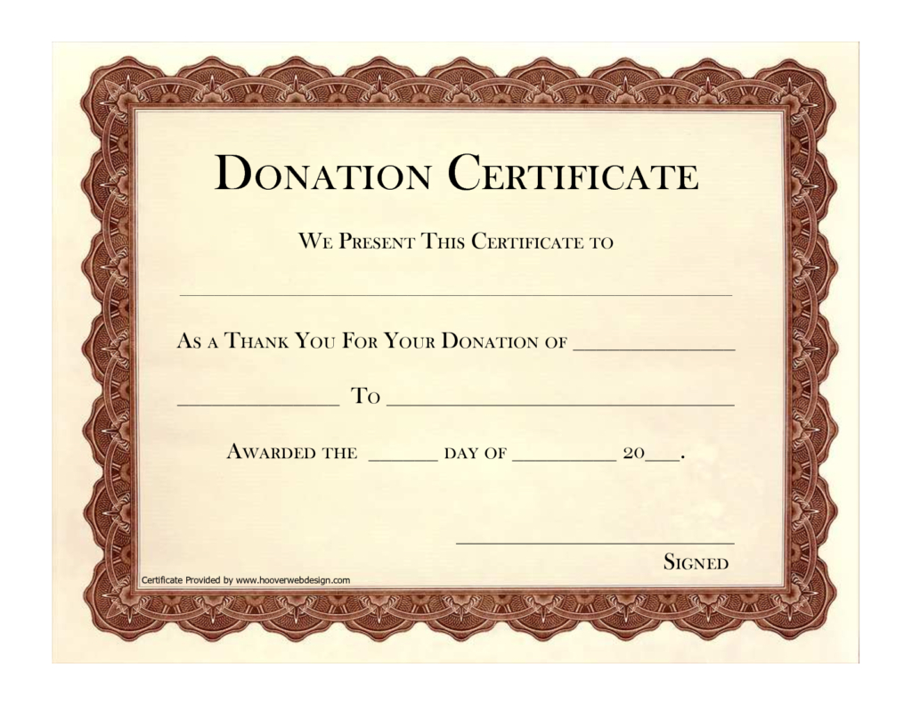 Donation Certificate Template  Certificate Templates regarding Donation Certificate Template