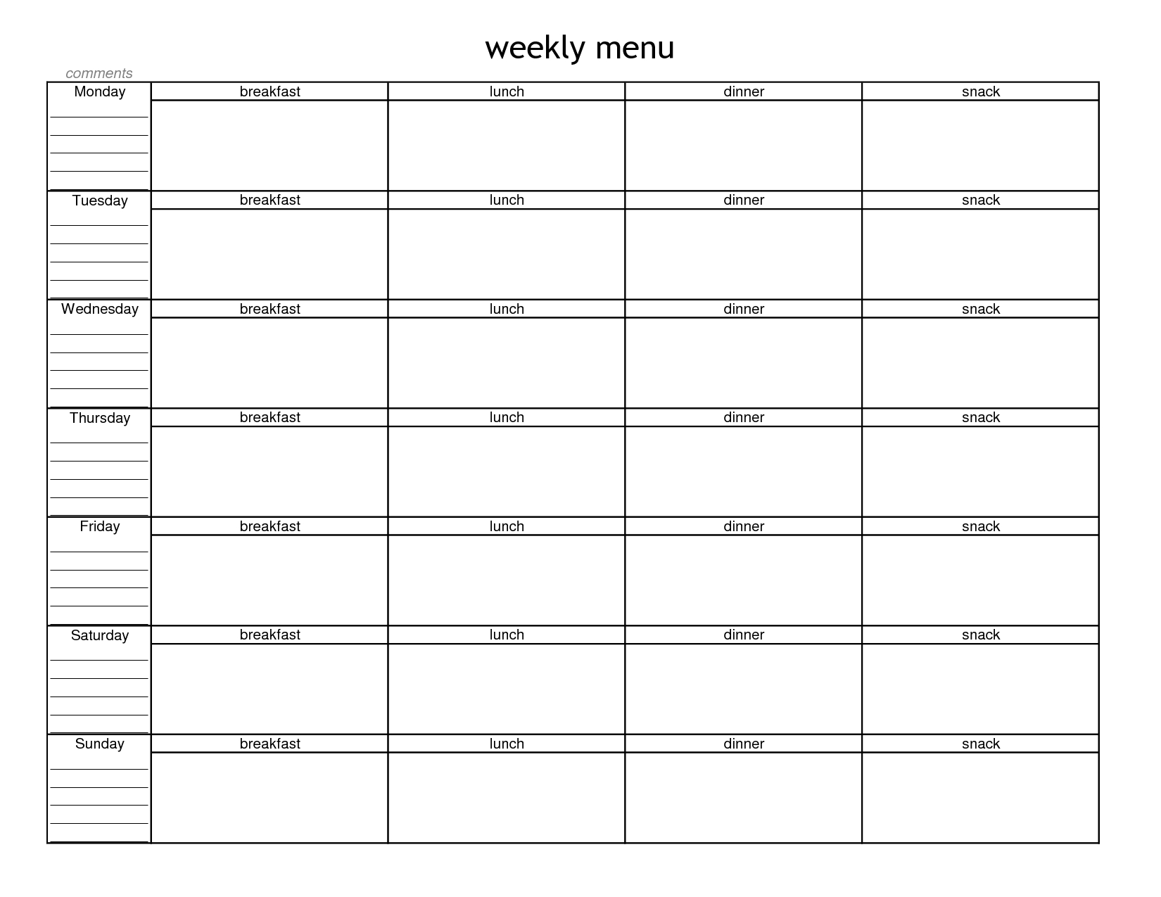 Editable Weekly Planner Template Schedule Blank Menu Planning throughout Menu Schedule Template