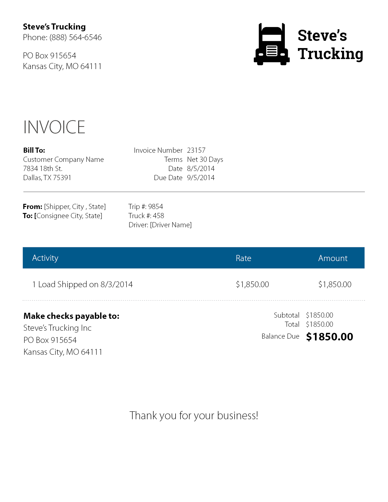 Eight Keys To A Rocksolid Trucking Invoice  Rts Financial pertaining to Trucking Company Invoice Template