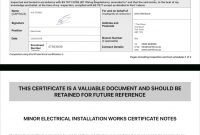 Electrical Certificate  Example Minor Works Certificate  Icertifi regarding Electrical Minor Works Certificate Template