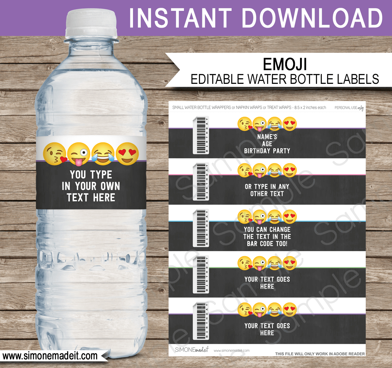 Emoji Water Bottle Labels Template  Emoji Theme Decorations with regard to Birthday Water Bottle Labels Template Free