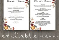 Fall Wedding Dinner Menu Template  Wedding Menu Cards  Wedding inside Design Your Own Menu Template