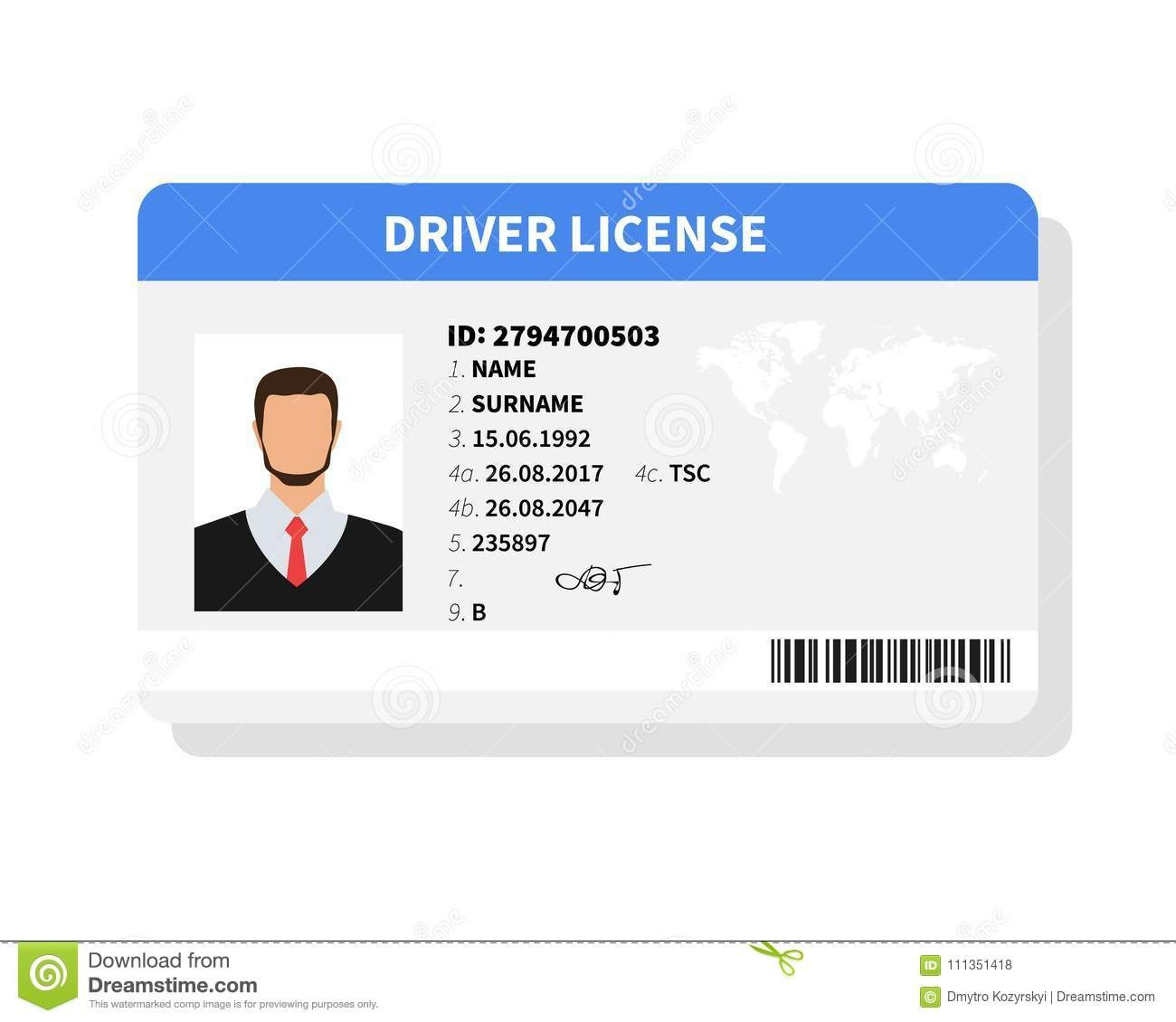 Flat Man Driver License Plastic Card Template Identification Card inside Personal Identification Card Template