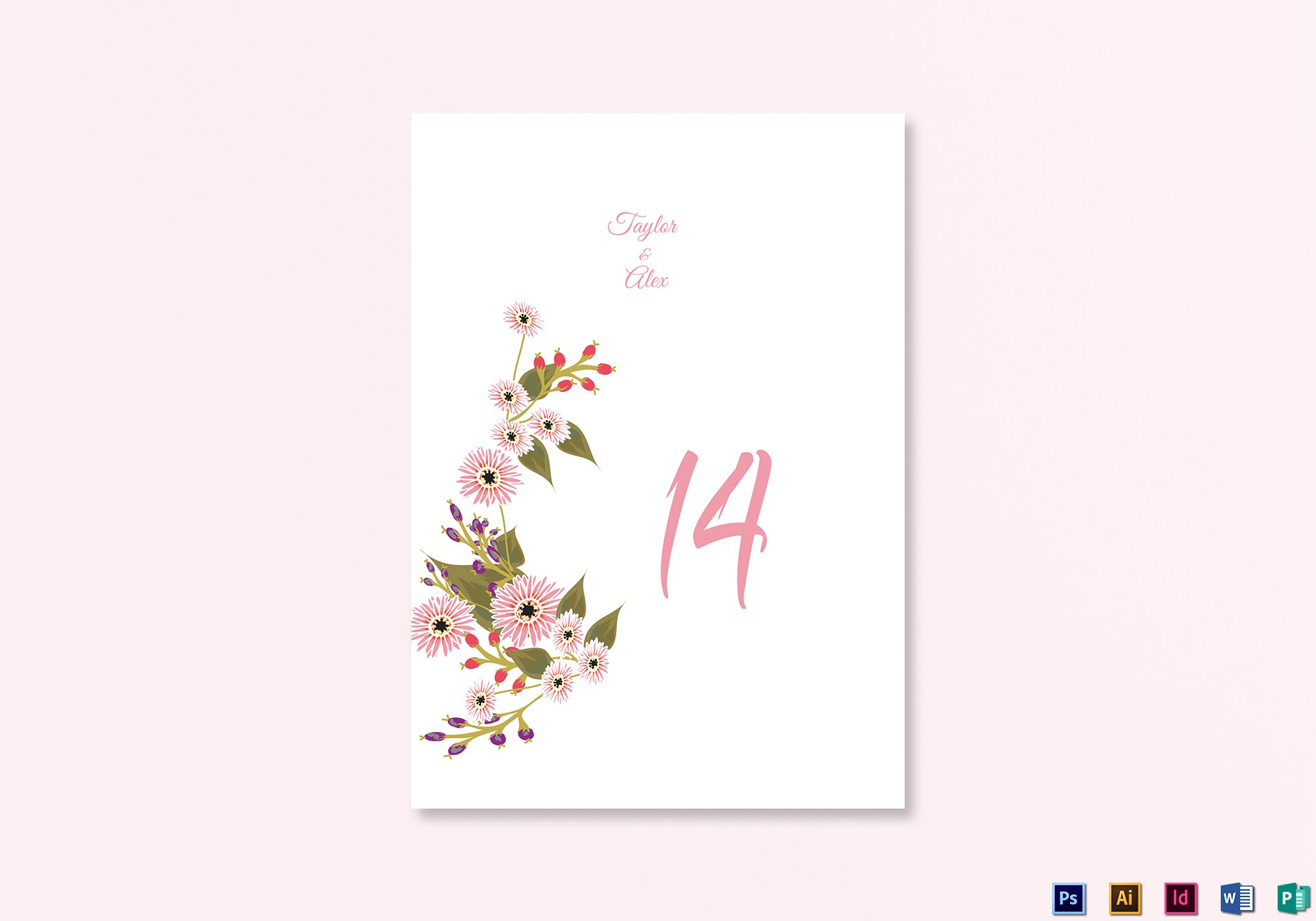Floral Wedding Table Number Card Design Template In Illustrator throughout Table Number Cards Template