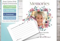 Flower Funeral Memory Card Template And Memorial Poster Edit  Etsy intended for In Memory Cards Templates