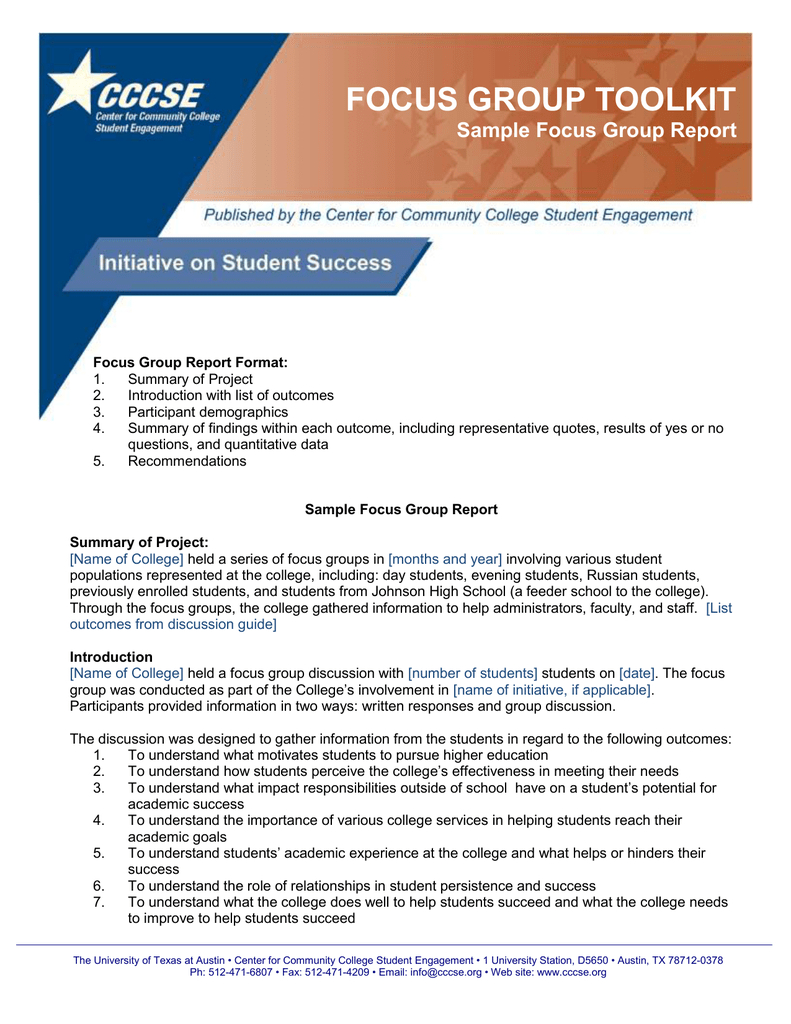 Focus Group Toolkit Sample Focus Group Report within Focus Group Discussion Report Template