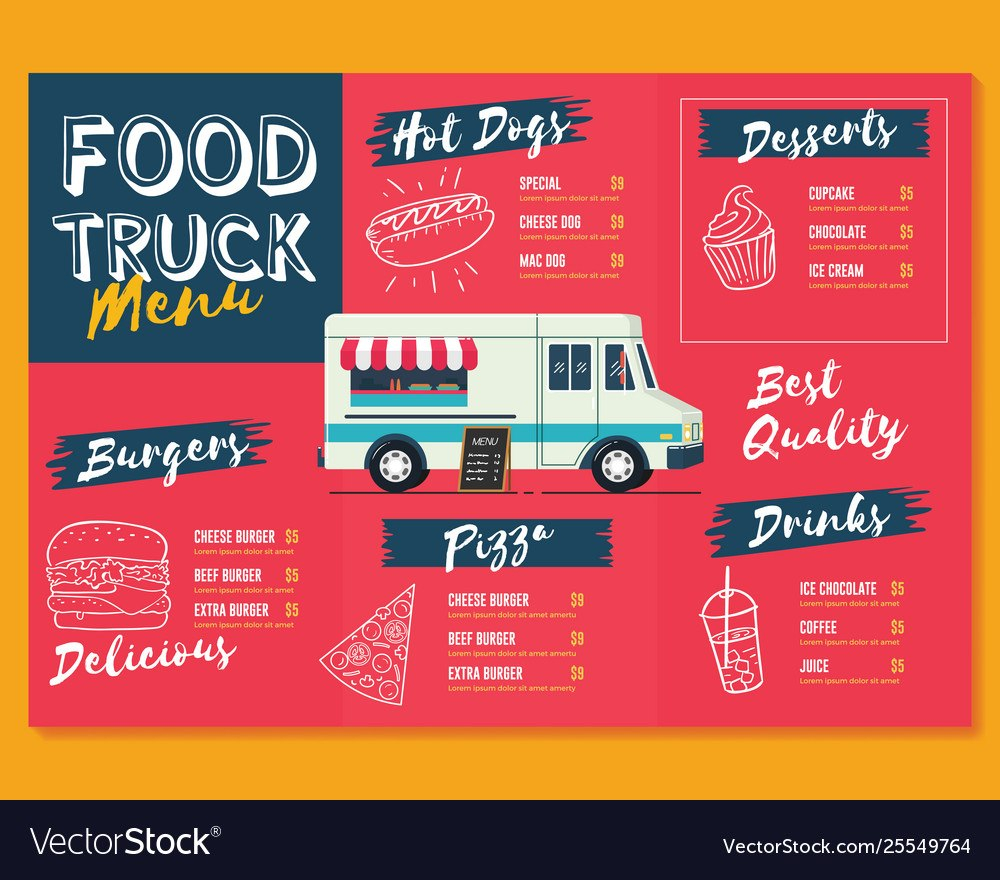 Food Truck Menu Template Fast Food Brochure Menu Vector Image in Food Truck Menu Template