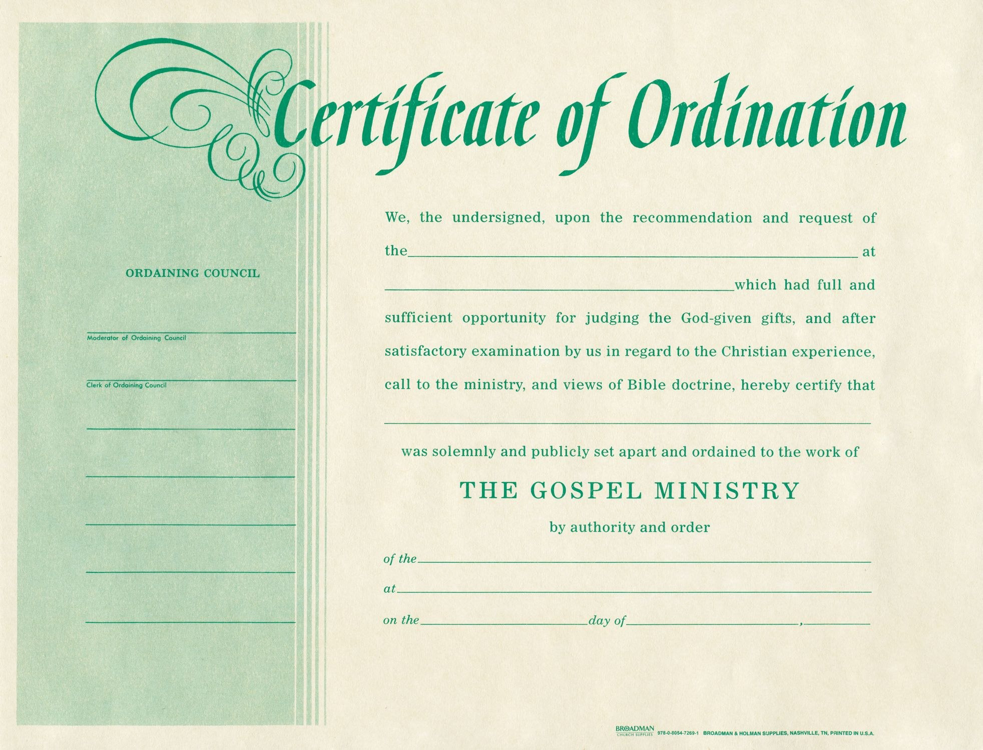 Free Blank Certificate Of Ordination Ordination For Minister pertaining