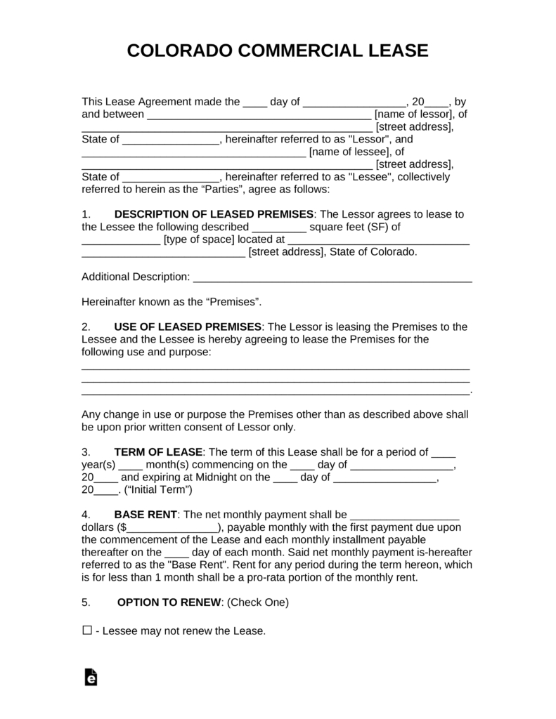 Free Colorado Commercial Lease Agreement Template  Pdf  Word for Commercial Lease Agreement Template Word