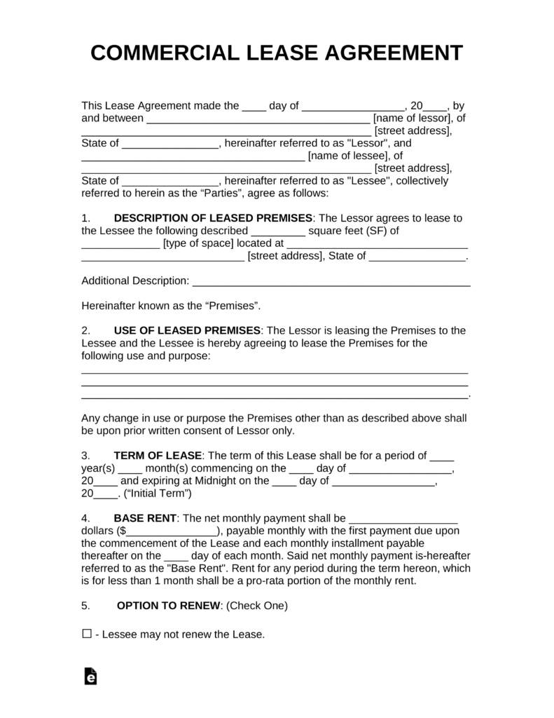 Free Commercial Rental Lease Agreement Templates  Pdf  Word pertaining to Business Lease Agreement Template