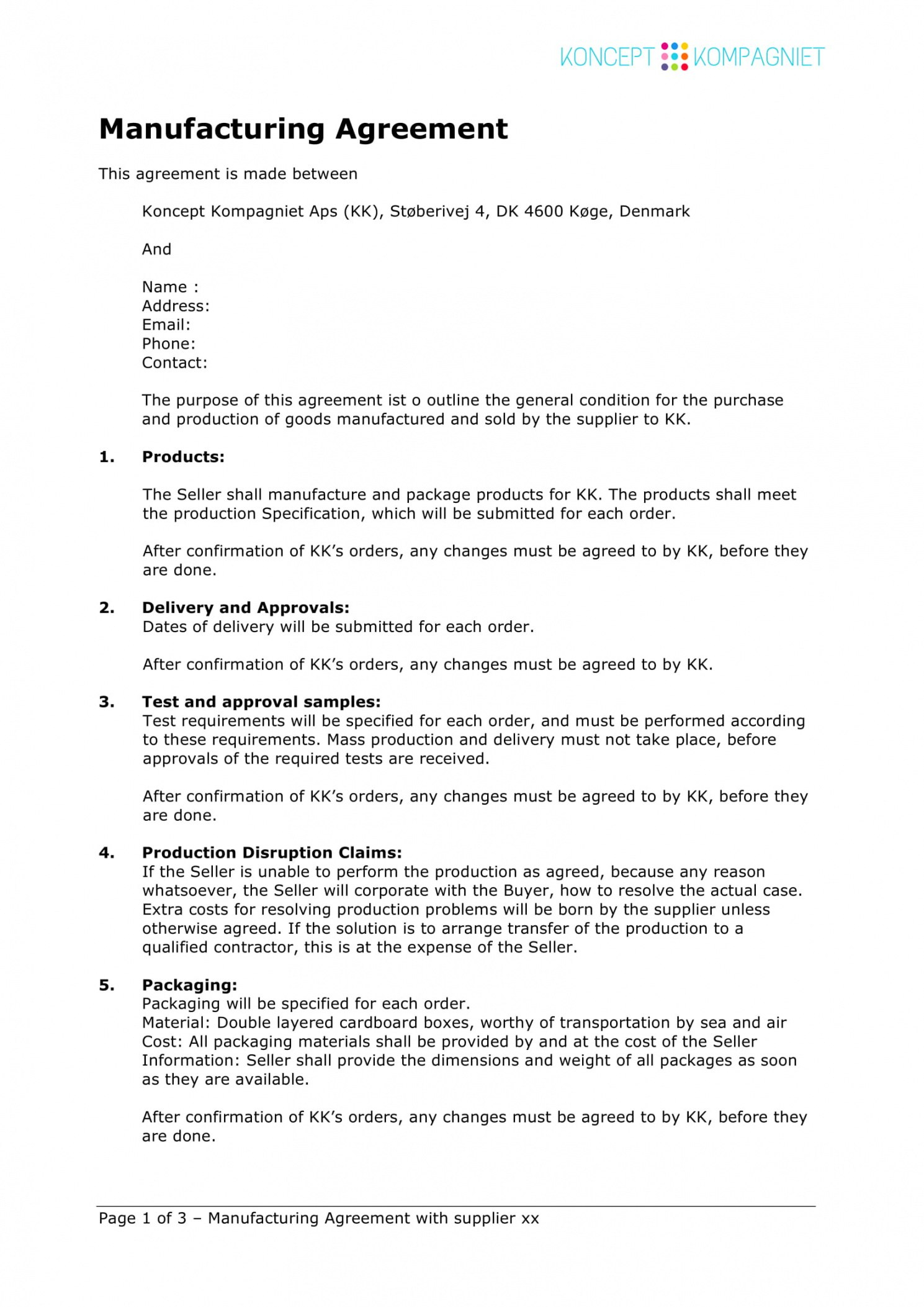 Free  Contract Manufacturing Agreement Template Examples Pdf regarding Free Contract Manufacturing Agreements Templates