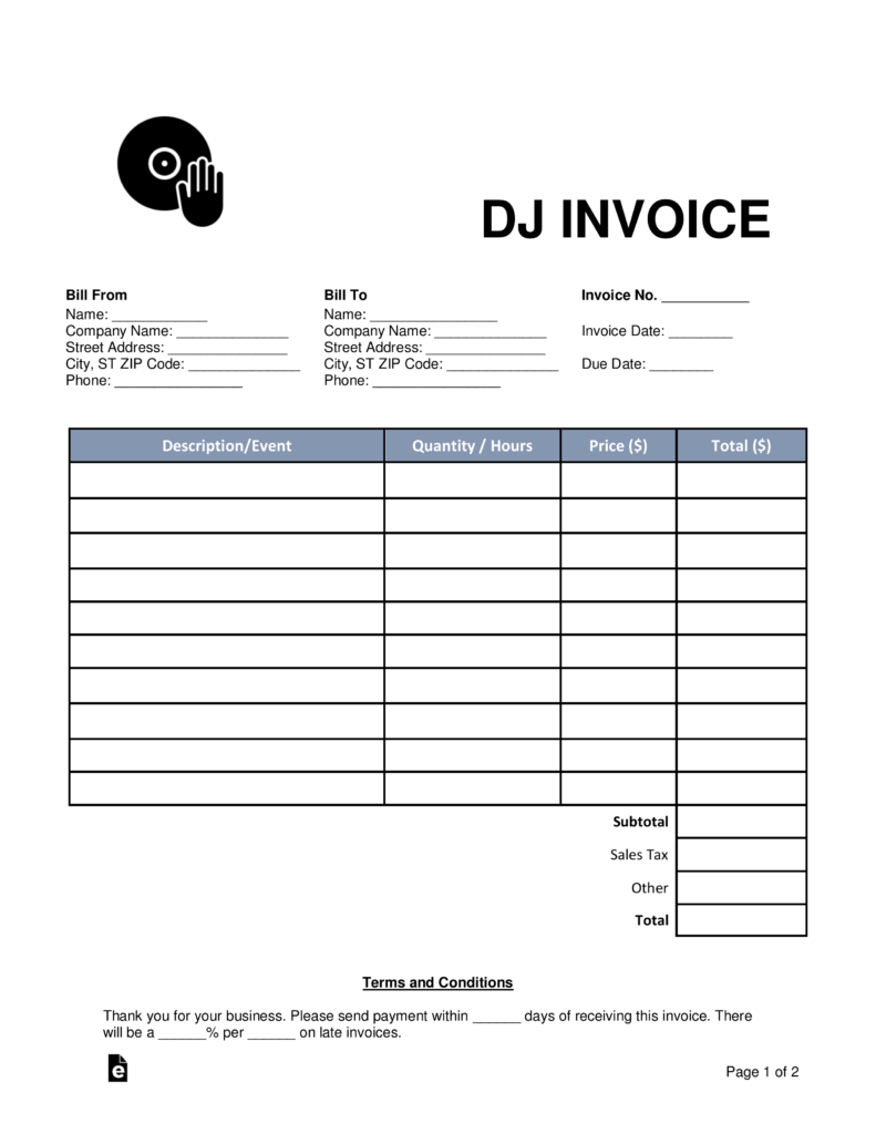 Free Dj Disc Jockey Invoice Template  Word  Pdf  Eforms – Free within Invoice Template For Dj Services