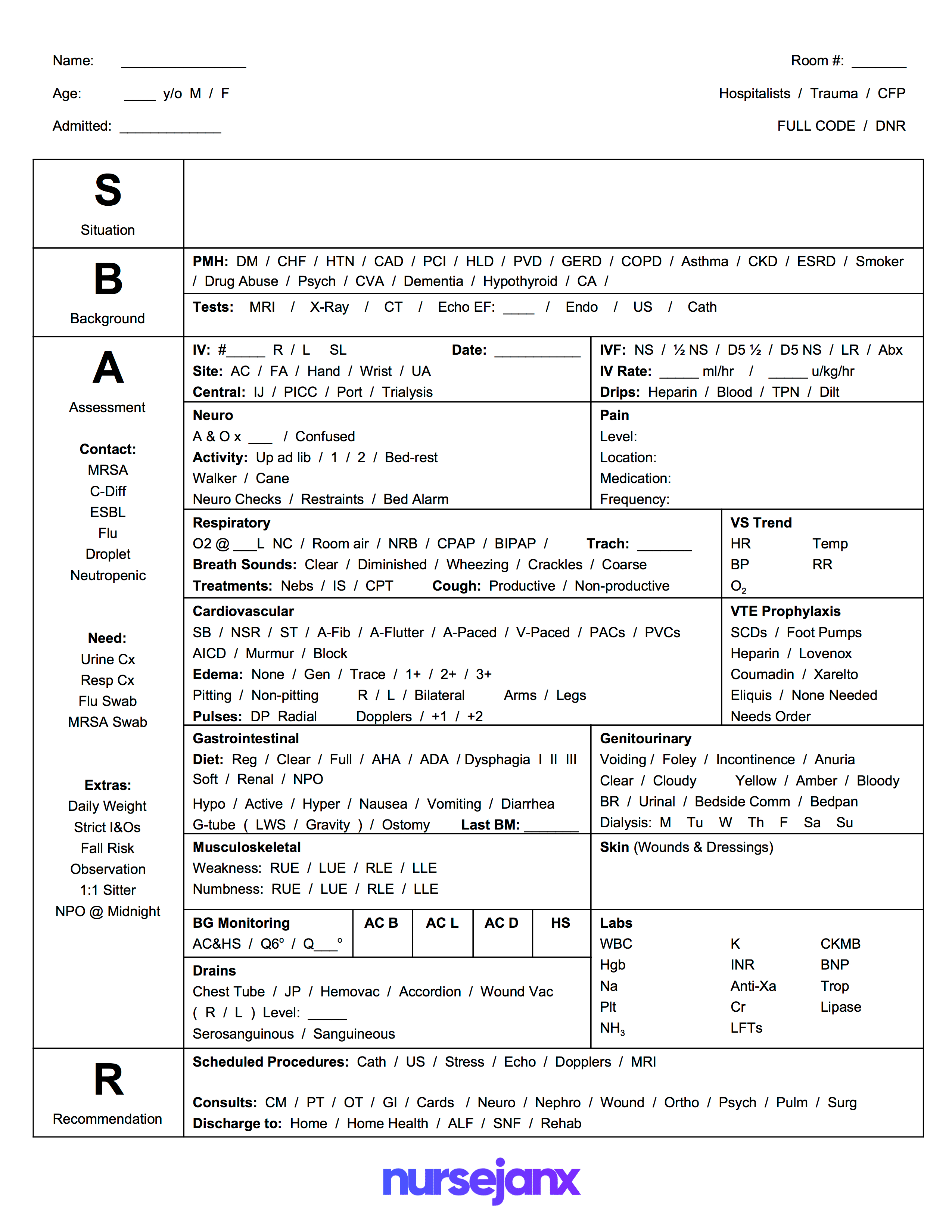 Free Download This Is A Fullsize Sbar Nursing Brain Report Sheet in Sbar Template Word