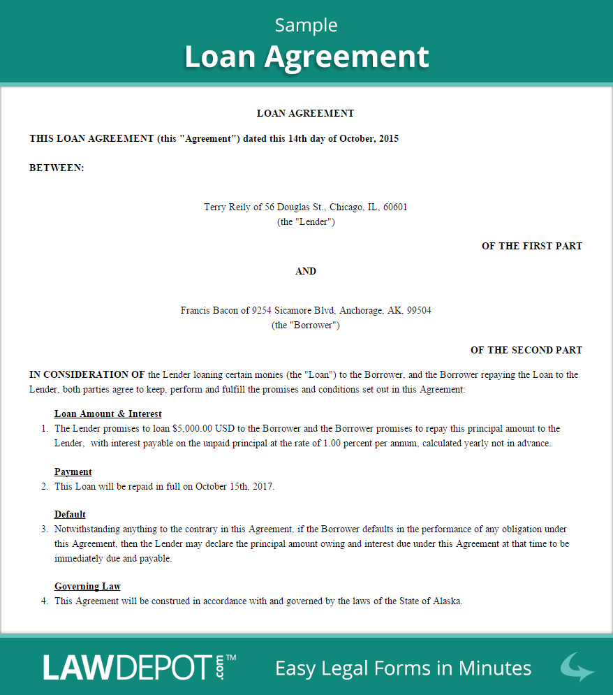 Free Loan Agreement  Create Download And Print  Lawdepot Us with Long Term Loan Agreement Template