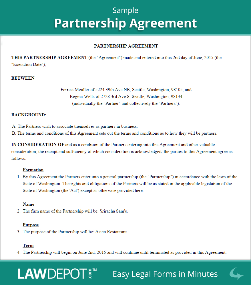 Free Partnership Agreement  Create Download And Print  Lawdepot Us in Business Contract Template For Partnership