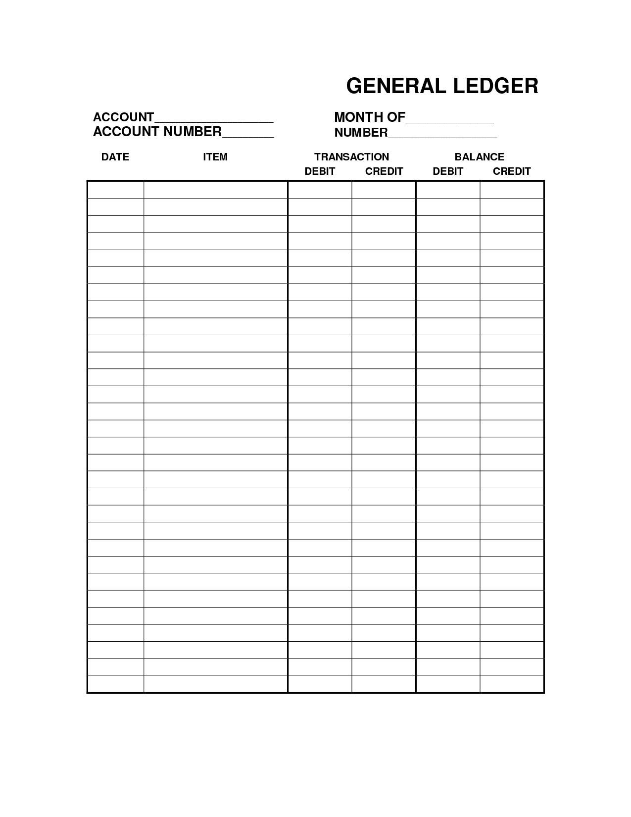 Free Printable Bookkeeping Sheets  General Ledger Free Office Form regarding Blank Ledger Template