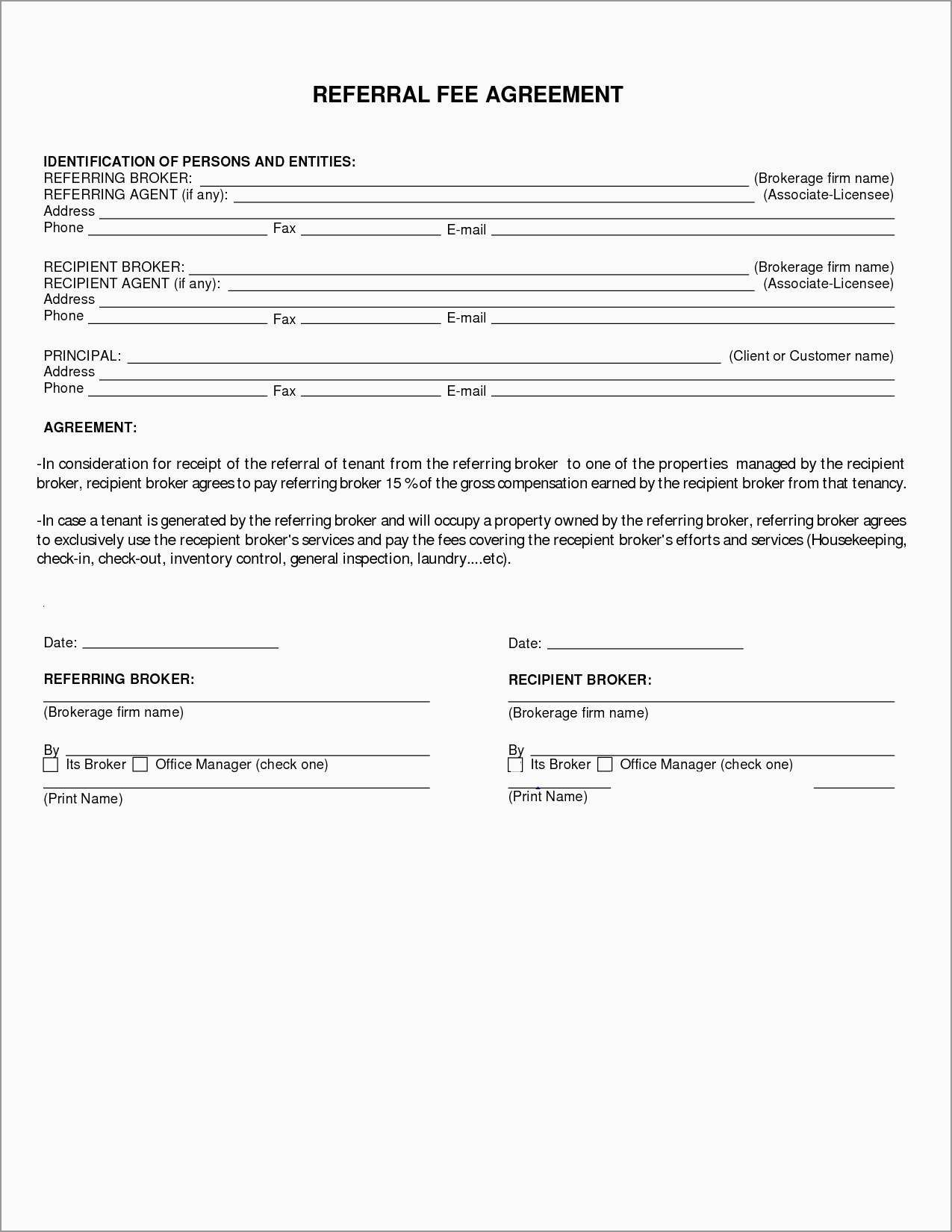 Free Real Estate Referral Form Template Astonishing Referral Fee within Real Estate Finders Fee Agreement Template