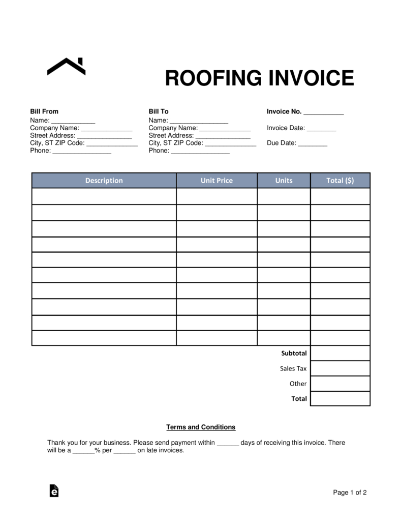 Free Roofing Invoice Template  Word  Pdf  Eforms – Free Fillable for Roofing Invoice Template Free