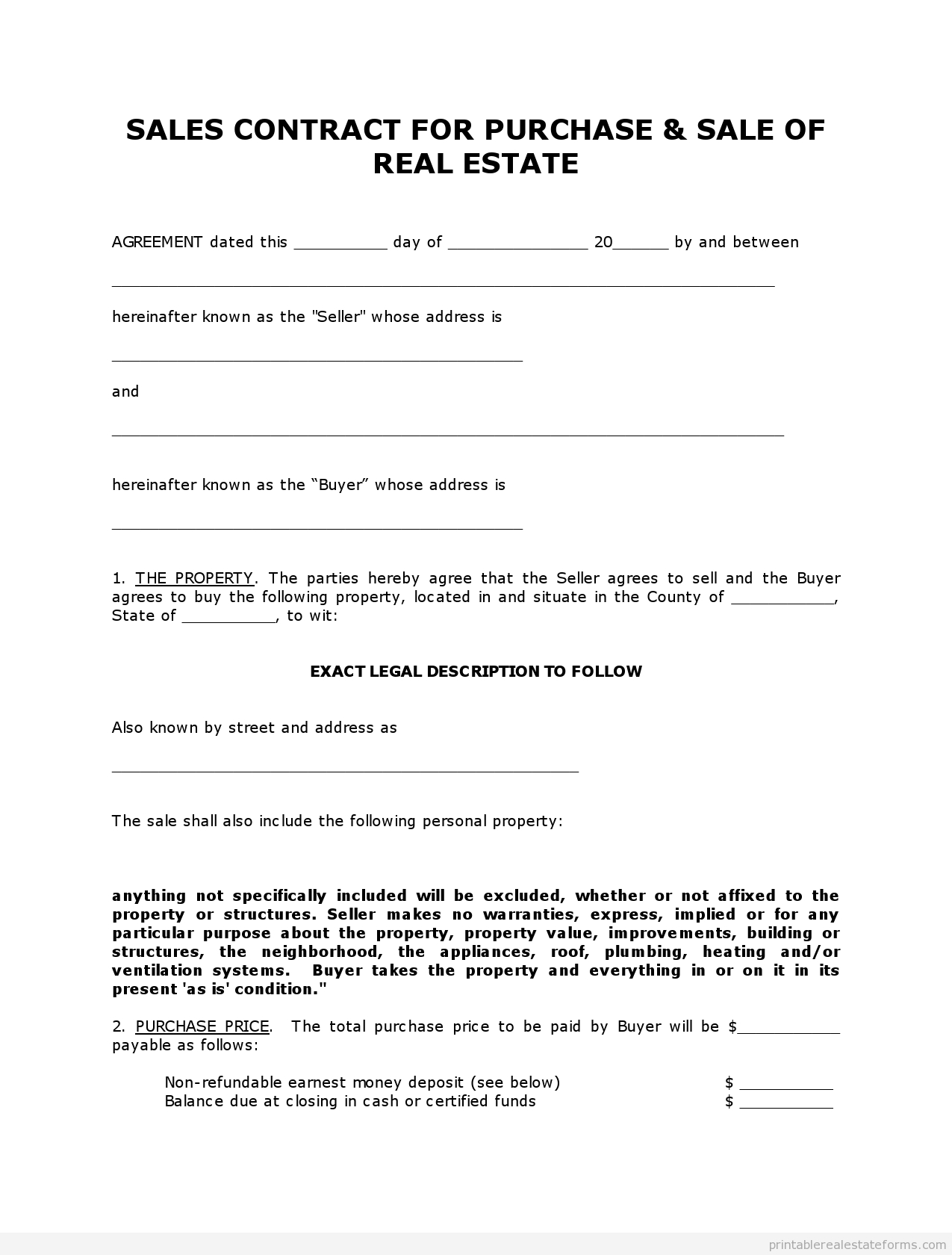 Get High Quality Printable Simple Land Contract Form Editable with Simple Land Sale Agreement Template