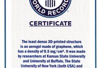 Guinness World Records ™ Names Engineer's Graphene Aerogel As in Guinness World Record Certificate Template