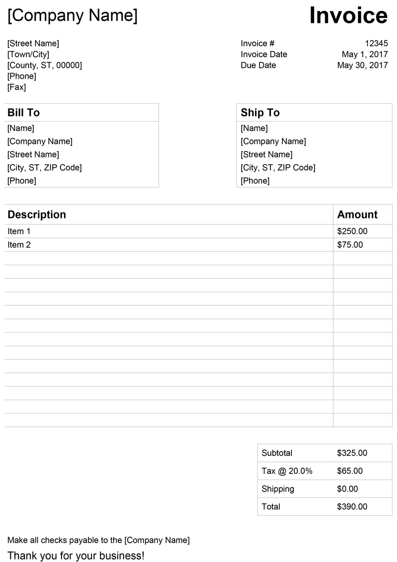 Invoice Template For Word  Free Simple Invoice intended for Template Of Invoice In Word