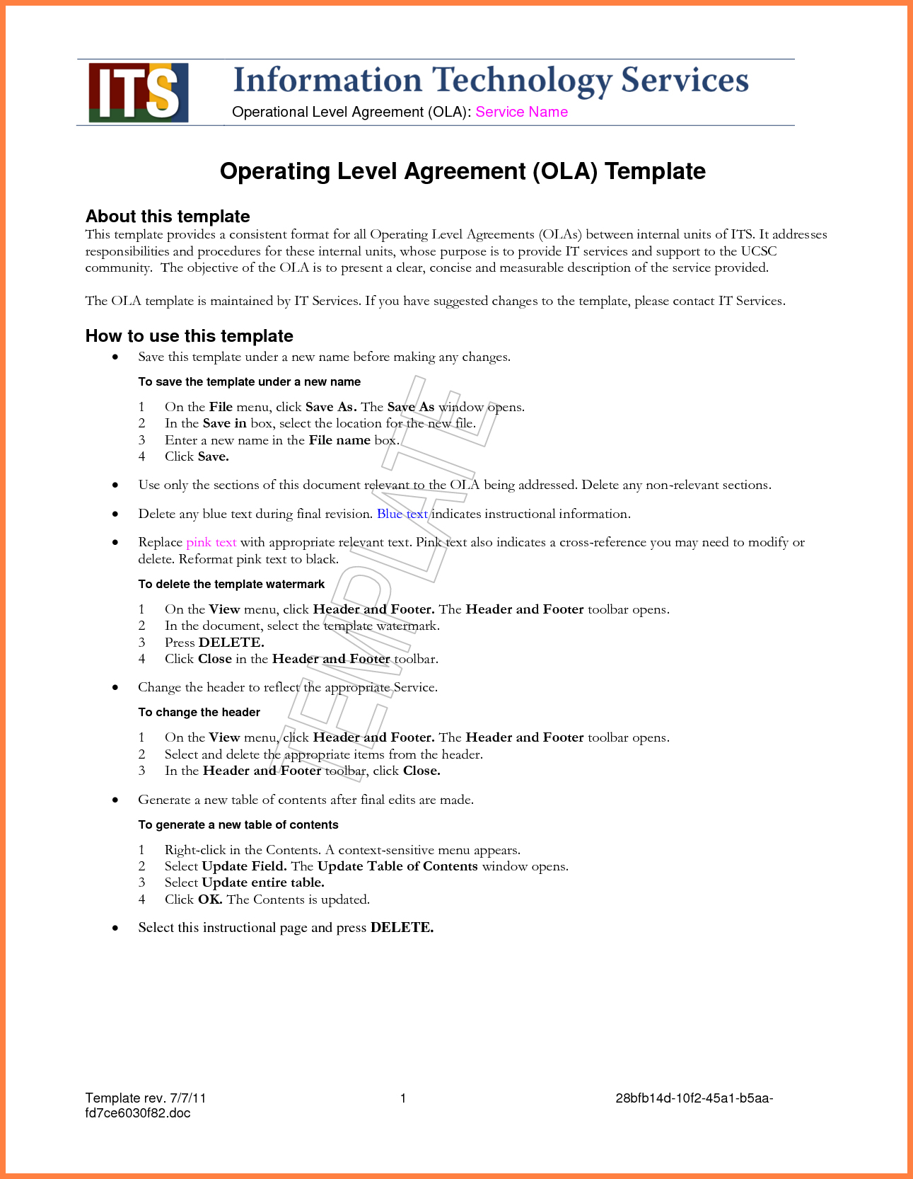 It Service Level Agreement Example   Standard Service Level regarding Standard Service Level Agreement Template