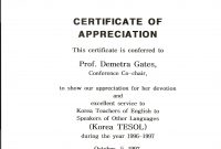 Kotesol Presidential Certificate Of Appreciation  Conference inside Army Certificate Of Completion Template
