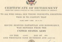 Major Robert F Burns  Army Retirement Certificate For Certificate intended for Retirement Certificate Template