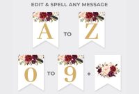 Marsala Party Banner Printable Burgundy Floral Party Pennant  Etsy intended for Bridal Shower Banner Template