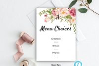 Menu Choices Card Menu Choices Template Floral Wedding  Etsy for Wedding Menu Choice Template