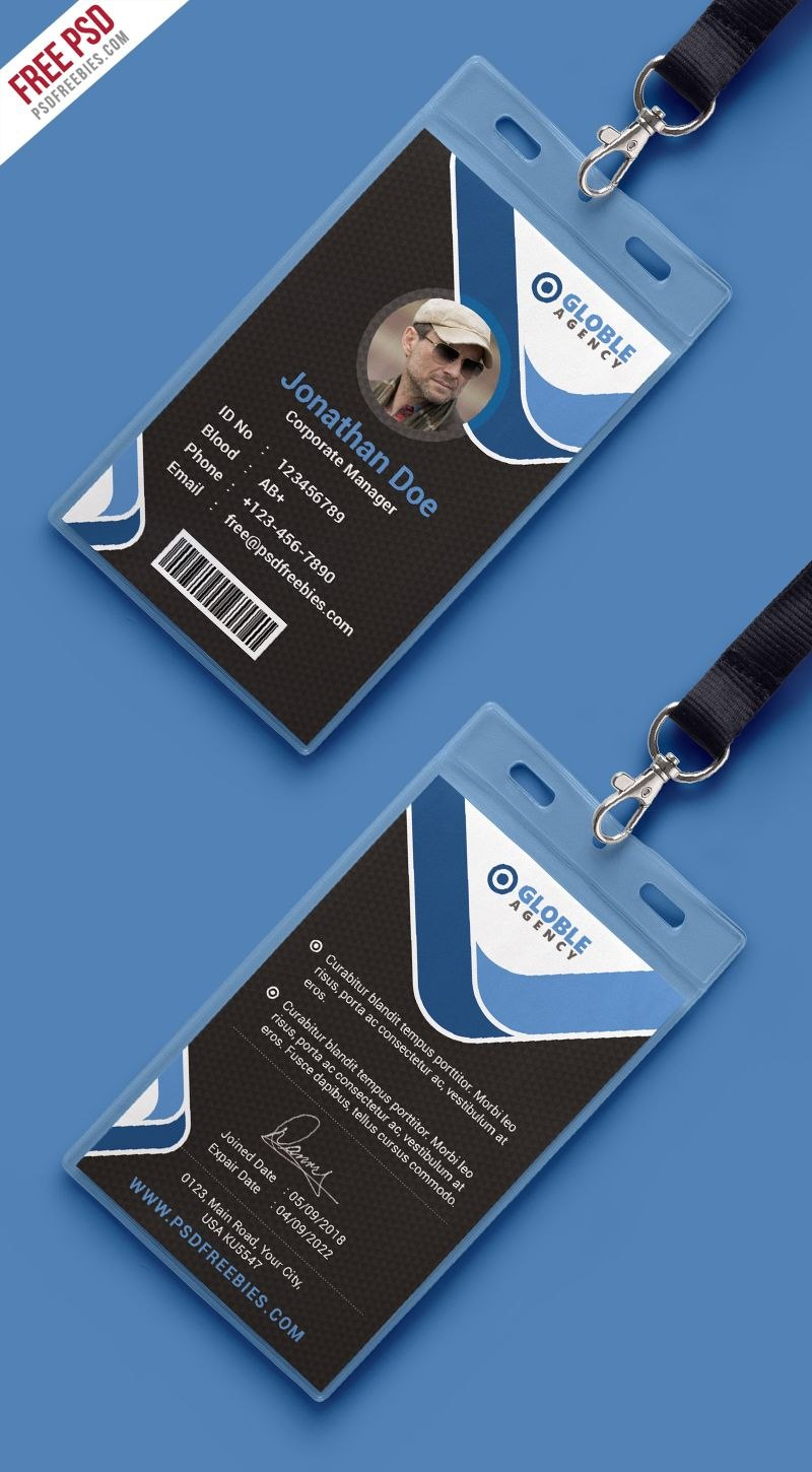 Multipurpose Dark Office Id Card Free Psd Template  Psd Print throughout Id Card Design Template Psd Free Download