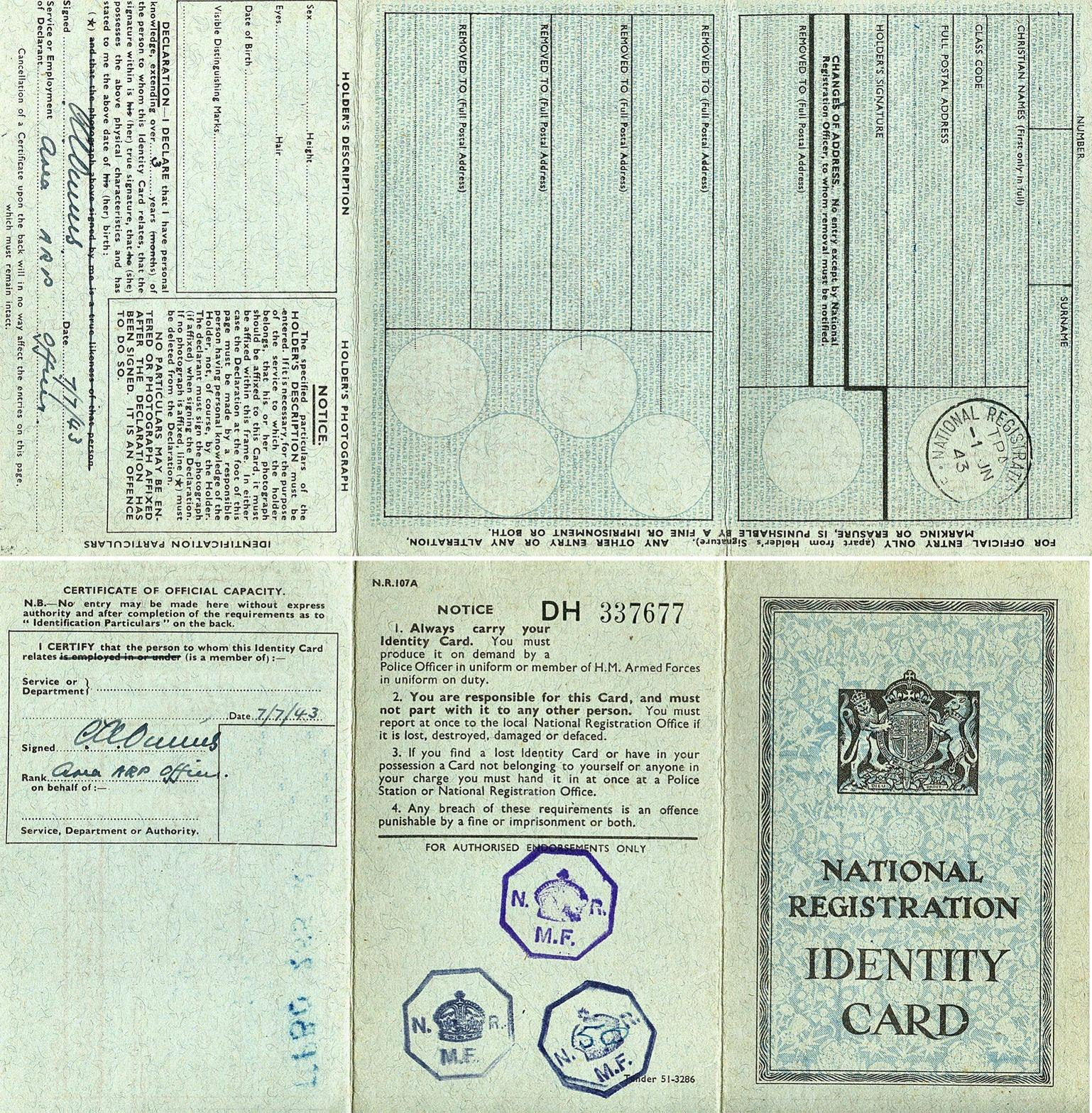 National Registration Identity Card Template   Images throughout World War 2 Identity Card Template