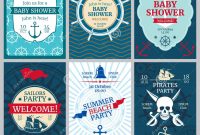 Nautical Baby Shower Birthday Beach Party Vector Invitation Cards inside Nautical Banner Template