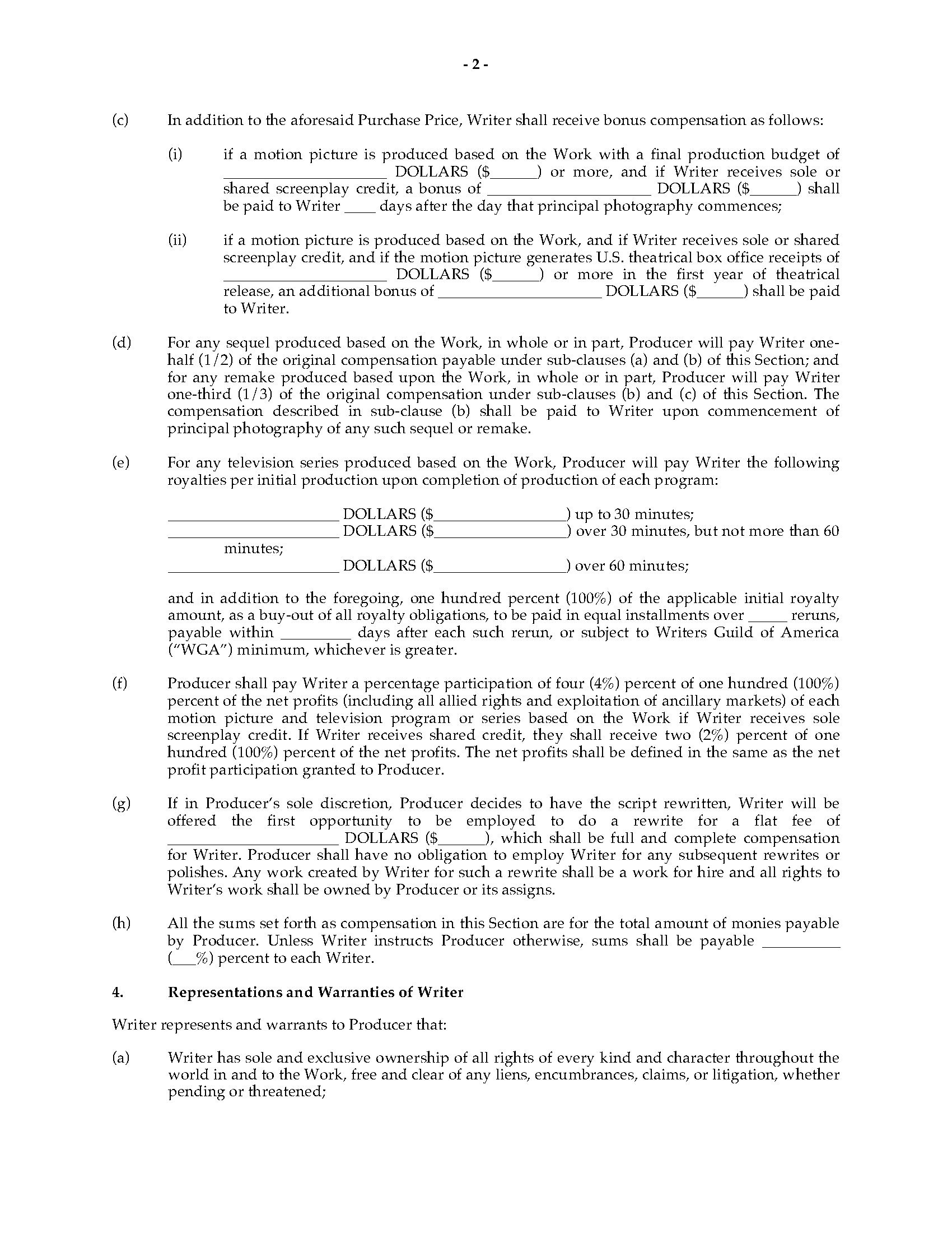 Option Agreement For Rights To Original Screenplay  Legal Forms And pertaining to Screenplay Option Agreement Template