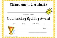 Outstanding Spelling Award Printable Certificate Pdf Picture  Pta for Spelling Bee Award Certificate Template