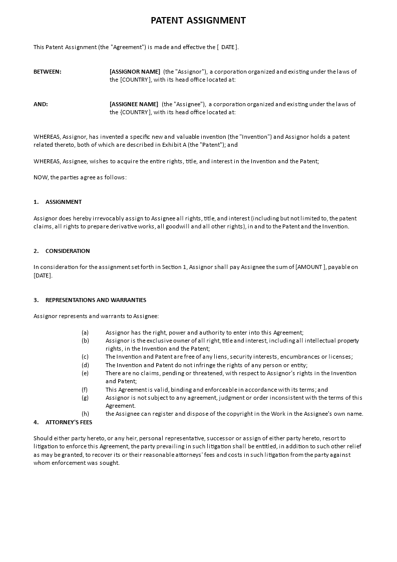 Patent Assignment Agreement Template  Templates At inside Invention Assignment Agreement Template