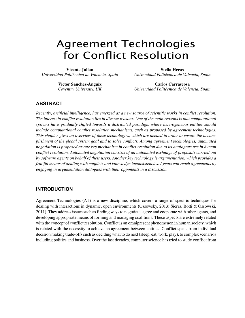Pdf Agreement Technologies For Conflict Resolution pertaining to Conflict Resolution Agreement Template