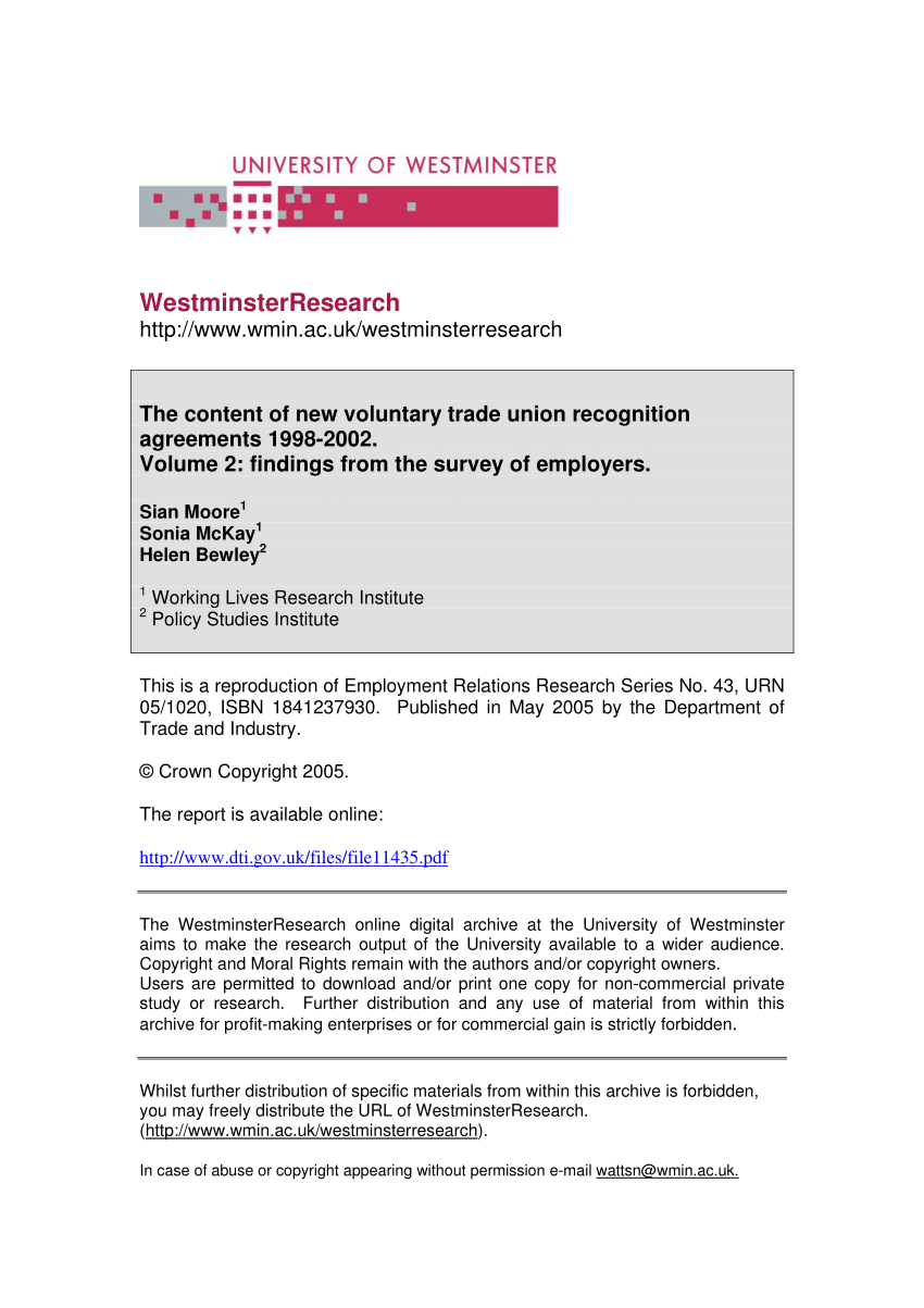 Pdf The Content Of New Voluntary Trade Union Recognition Agreements regarding Trade Union Recognition Agreement Template