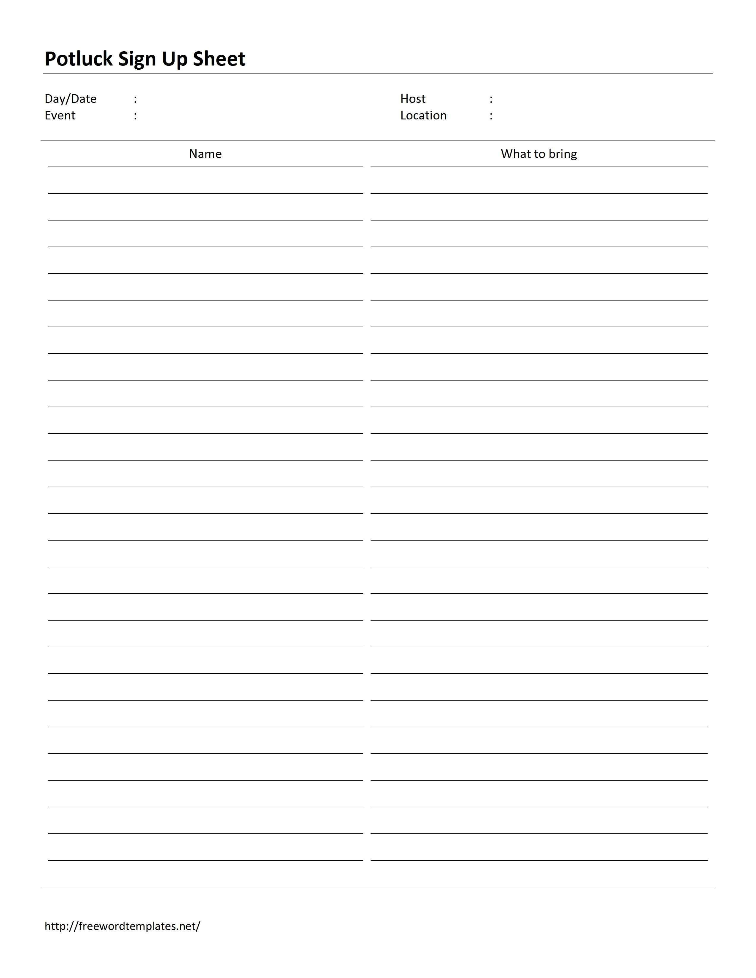Pinchris Smith On Grandmachrisee's  Sign Up Sheets Blank Sign regarding Potluck Signup Sheet Template Word